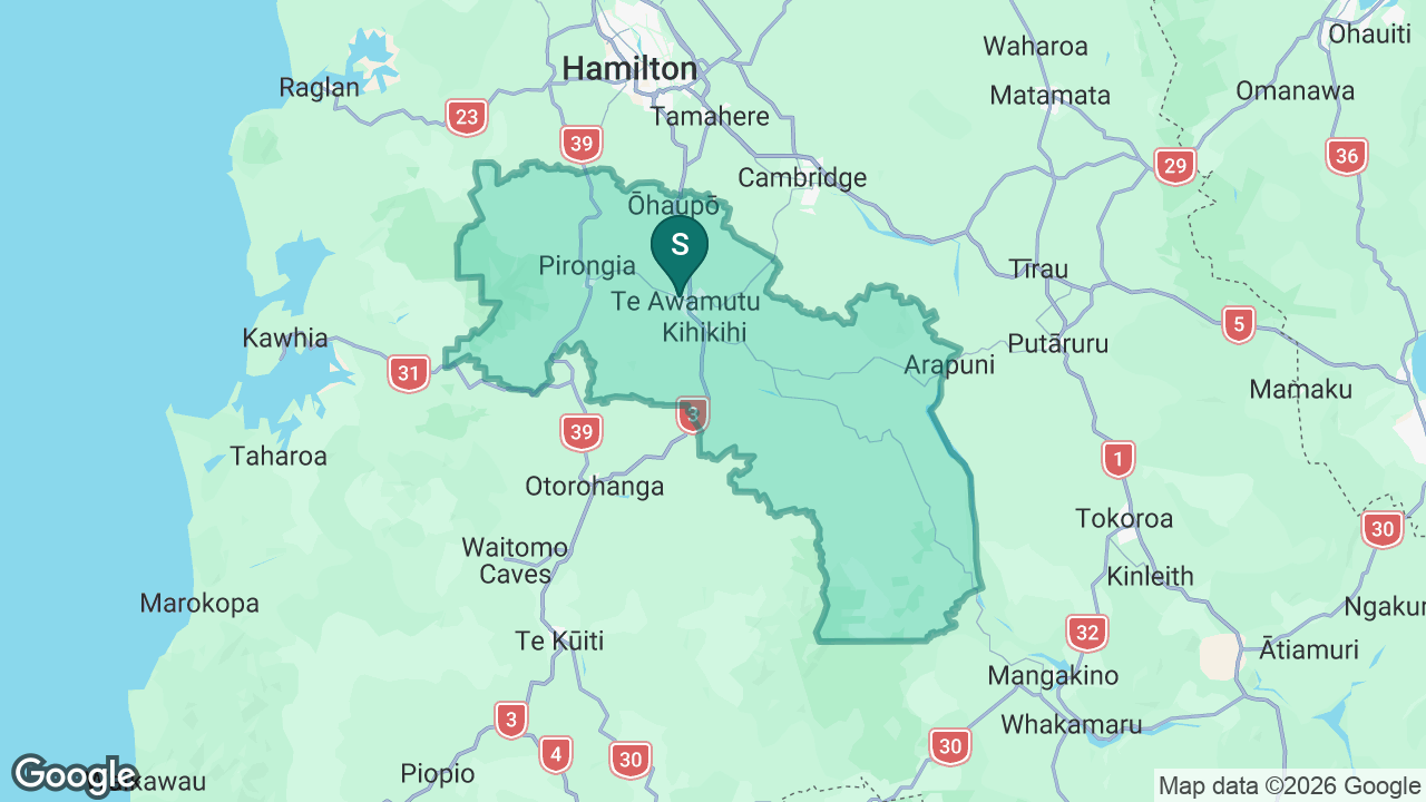 Te Awamutu College static school zone map