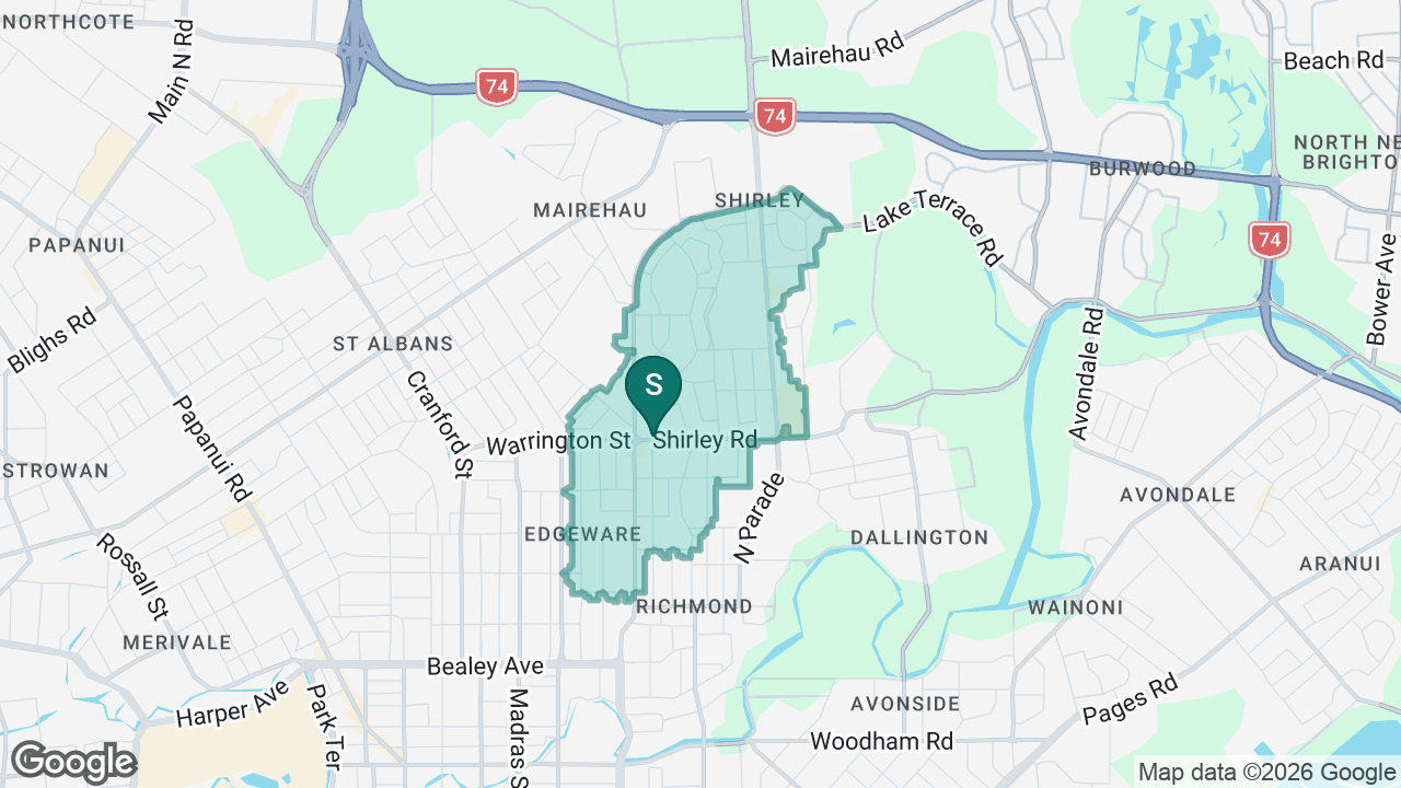 Te Hiwa Shirley Primary School static school zone map