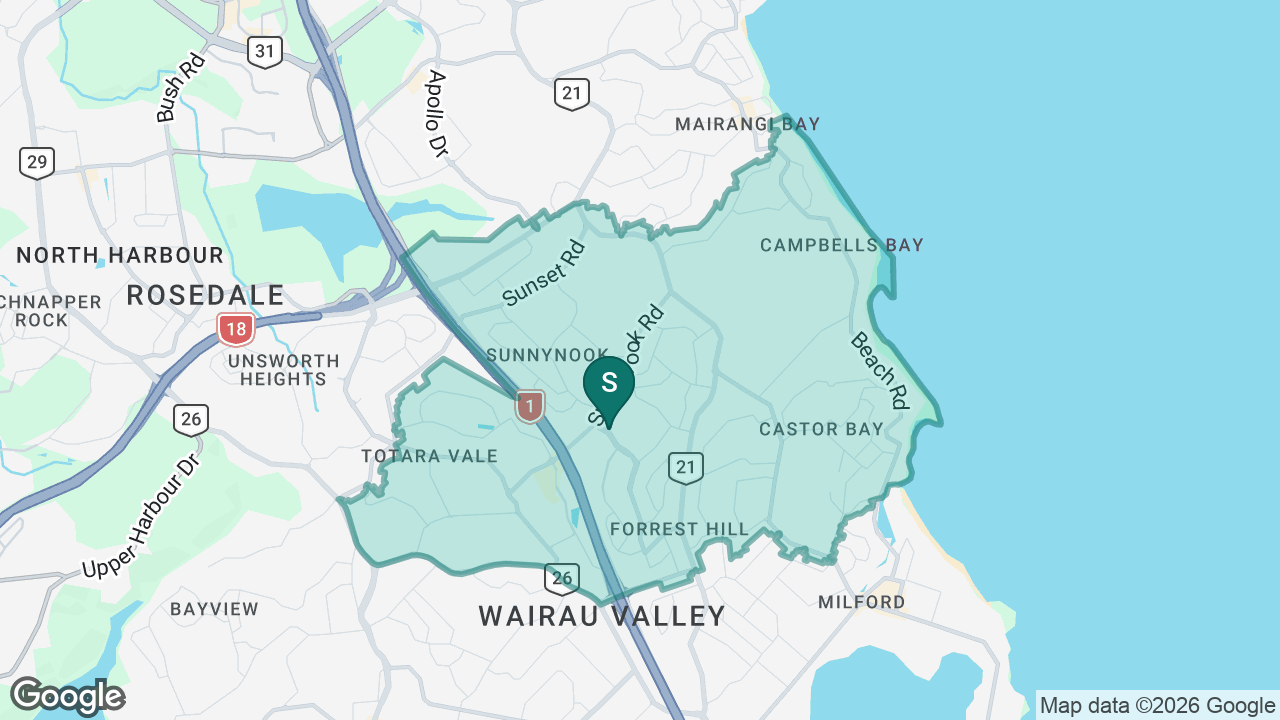 Wairau Intermediate static school zone map