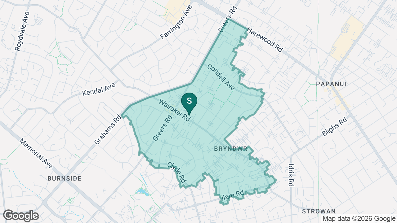 Wairakei School (Christchurch) static school zone map