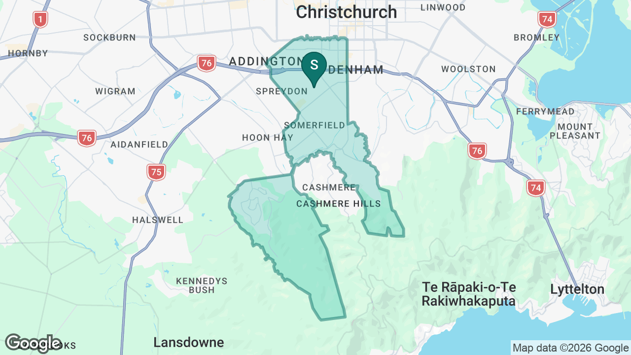 Christchurch South Karamata Intermediate School static school zone map