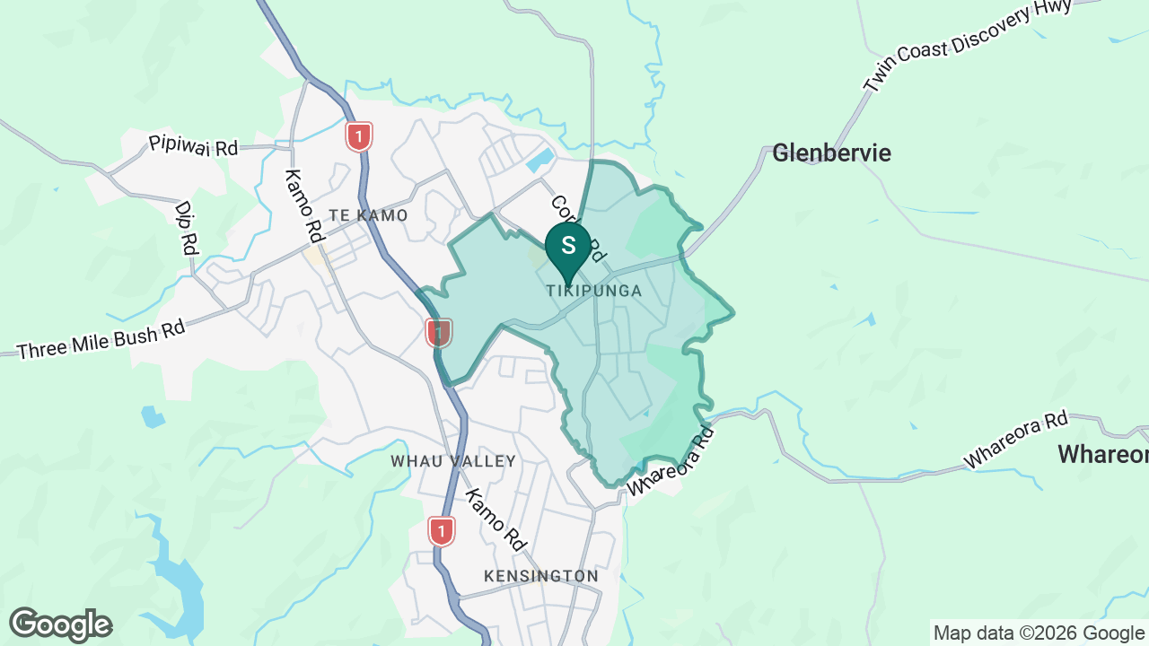 Tikipunga Primary School static school zone map