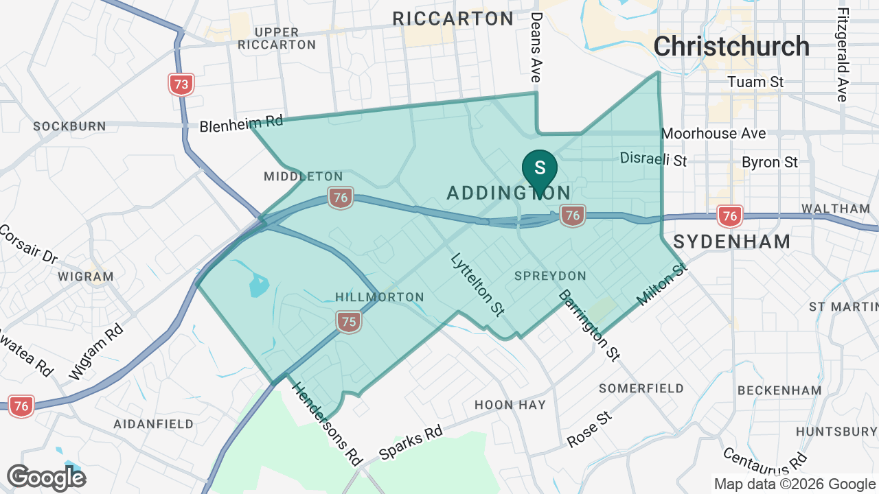 Sacred Heart School (Christchurch) static school zone map