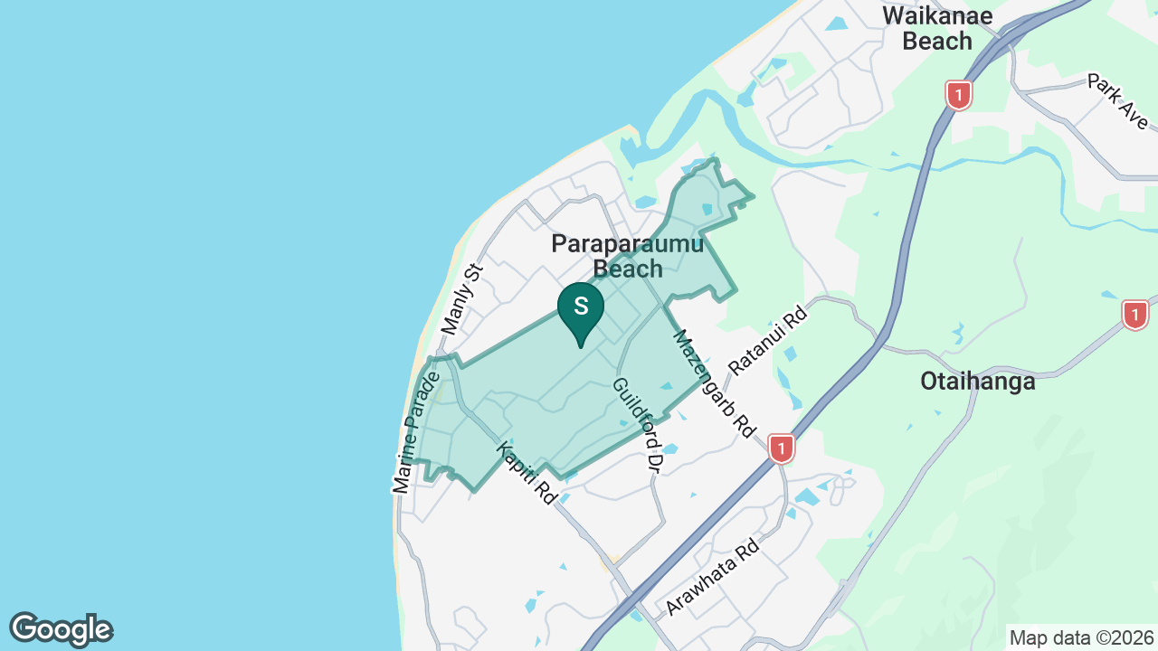 Paraparaumu Beach School static school zone map