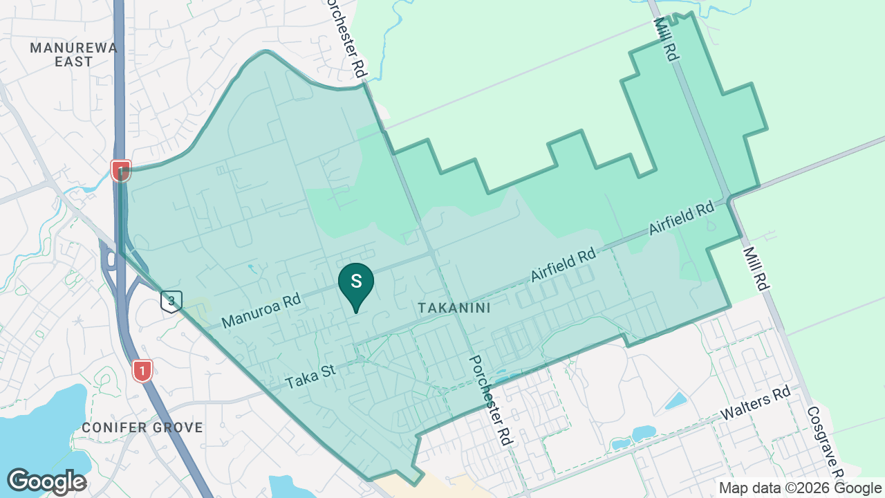 Takanini School static school zone map