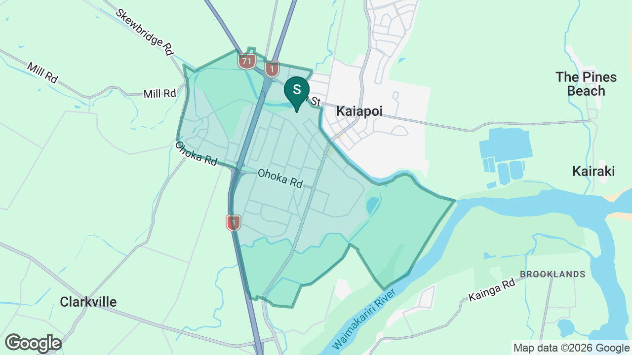 Kaiapoi Borough School static school zone map