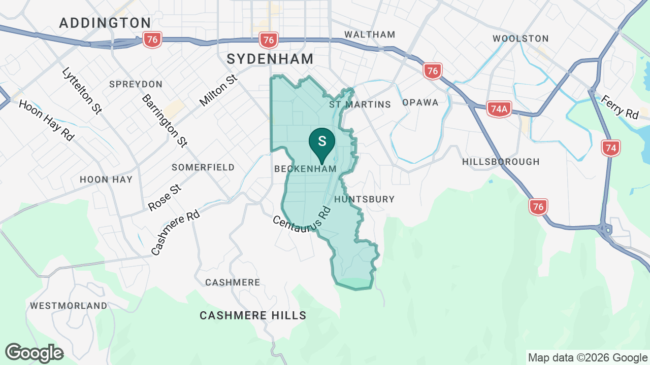 Beckenham Te Kura o Pūroto static school zone map
