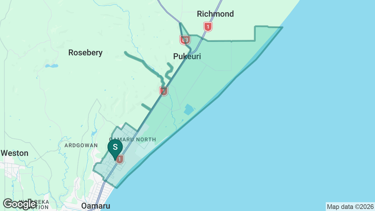 Pembroke School (Oamaru) static school zone map