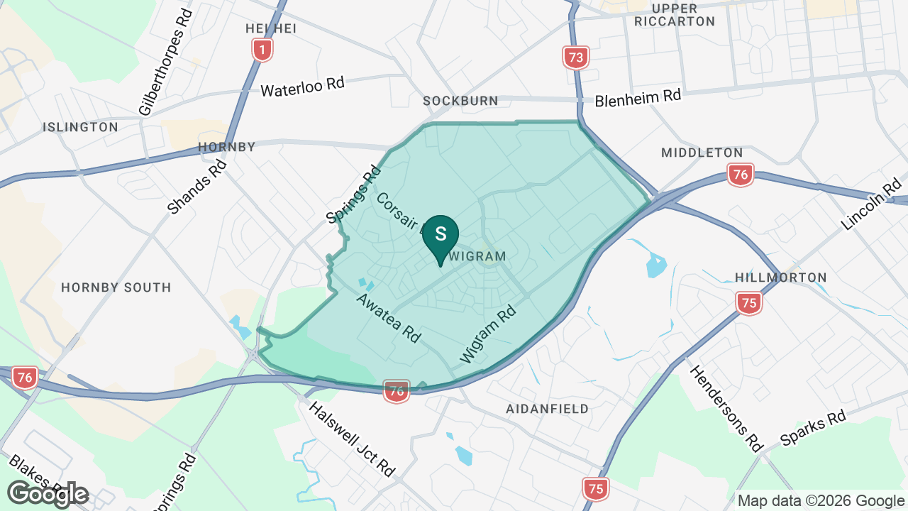 Wigram Primary School - Te Piki Kāhu static school zone map