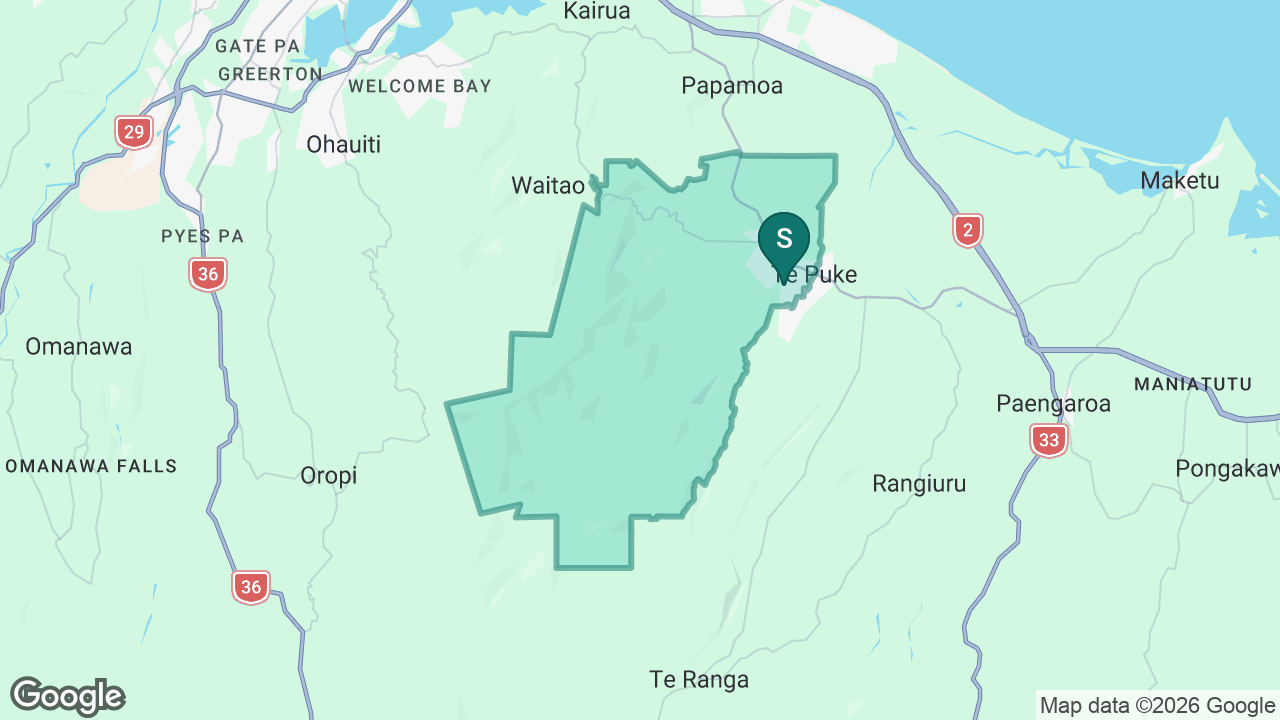 Te Puke Primary School static school zone map
