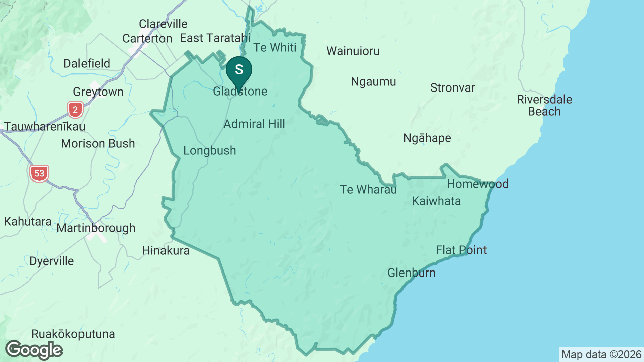Gladstone School (Masterton) static school zone map