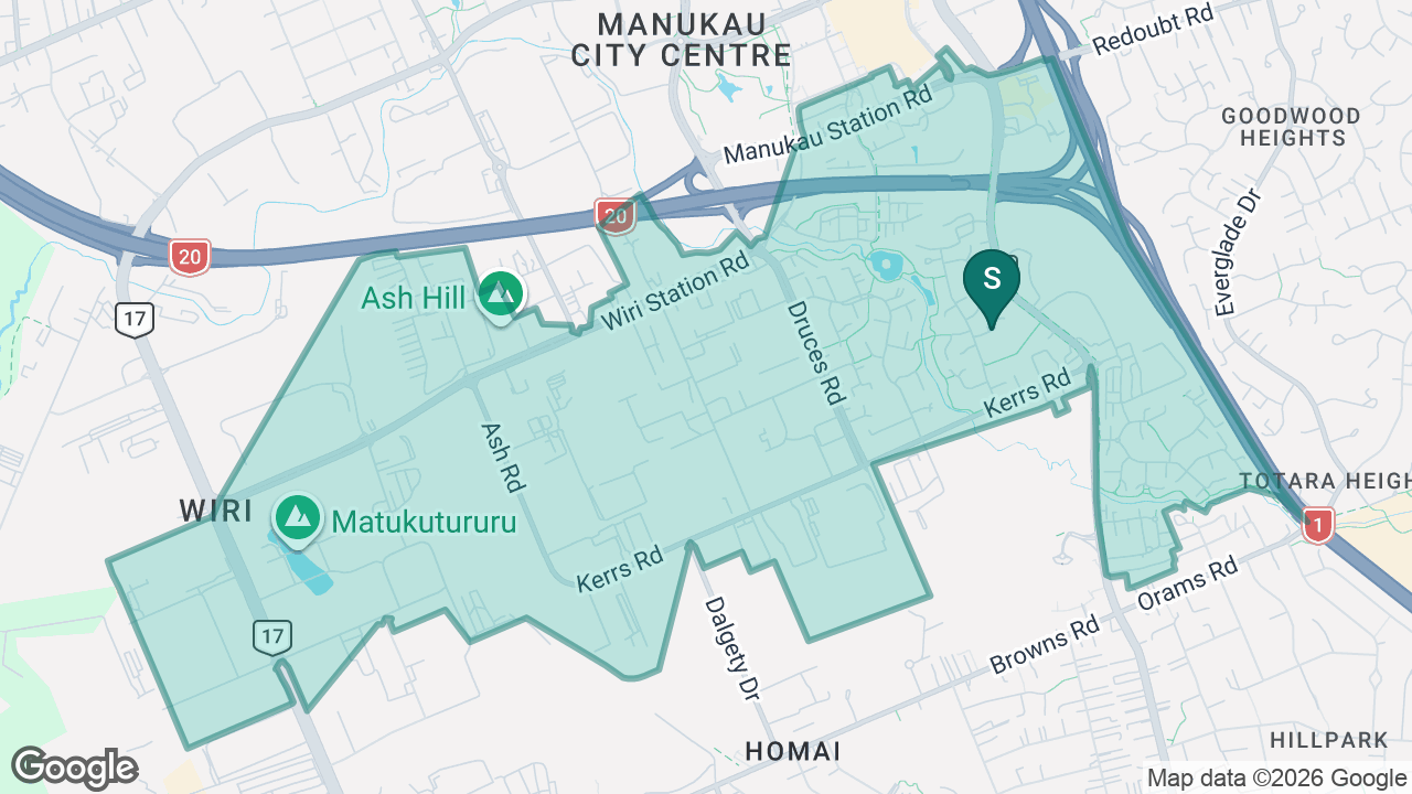 Wiri Central School static school zone map