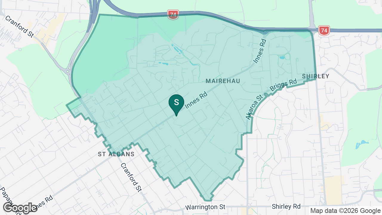 Mairehau Primary School static school zone map