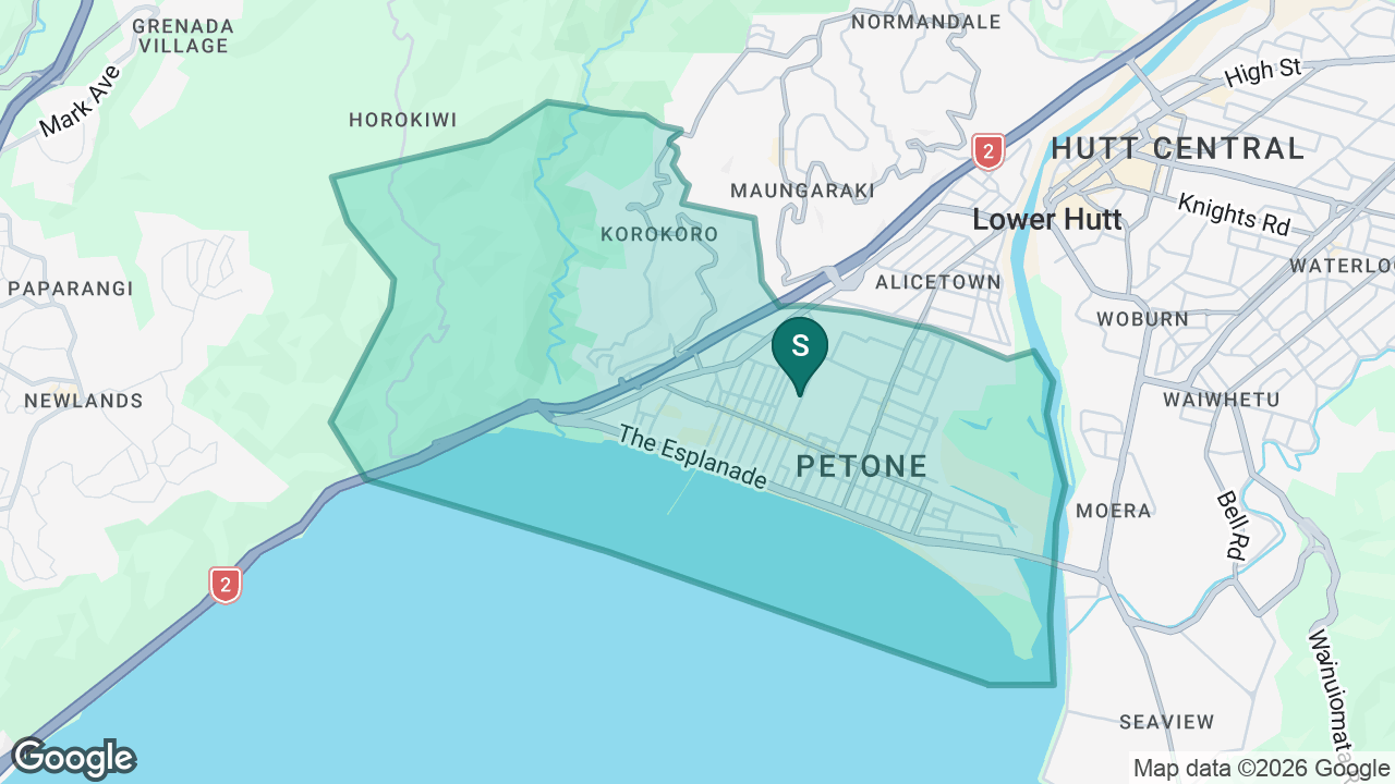 Sacred Heart School (Petone) static school zone map