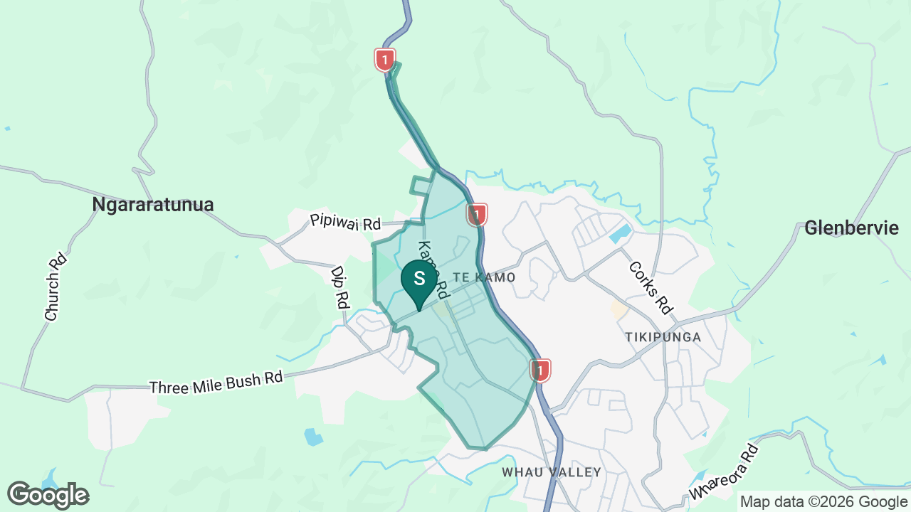 Te Kamo School static school zone map