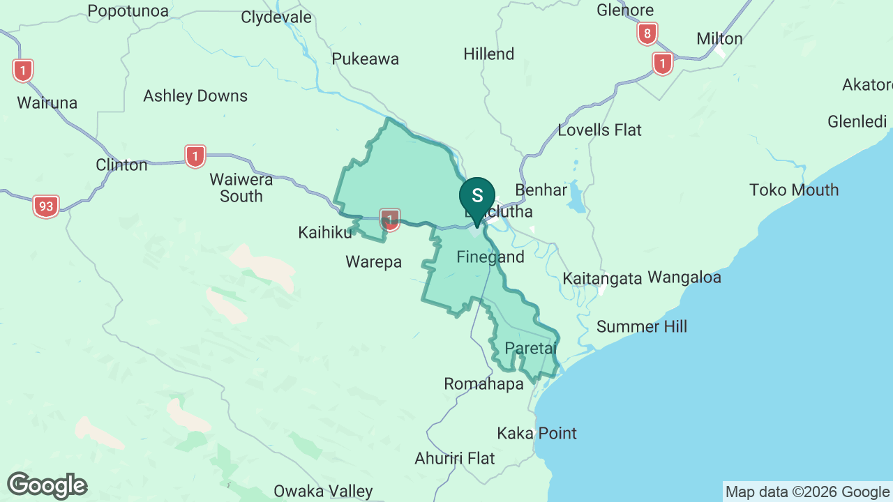 Rosebank School (Balclutha) static school zone map