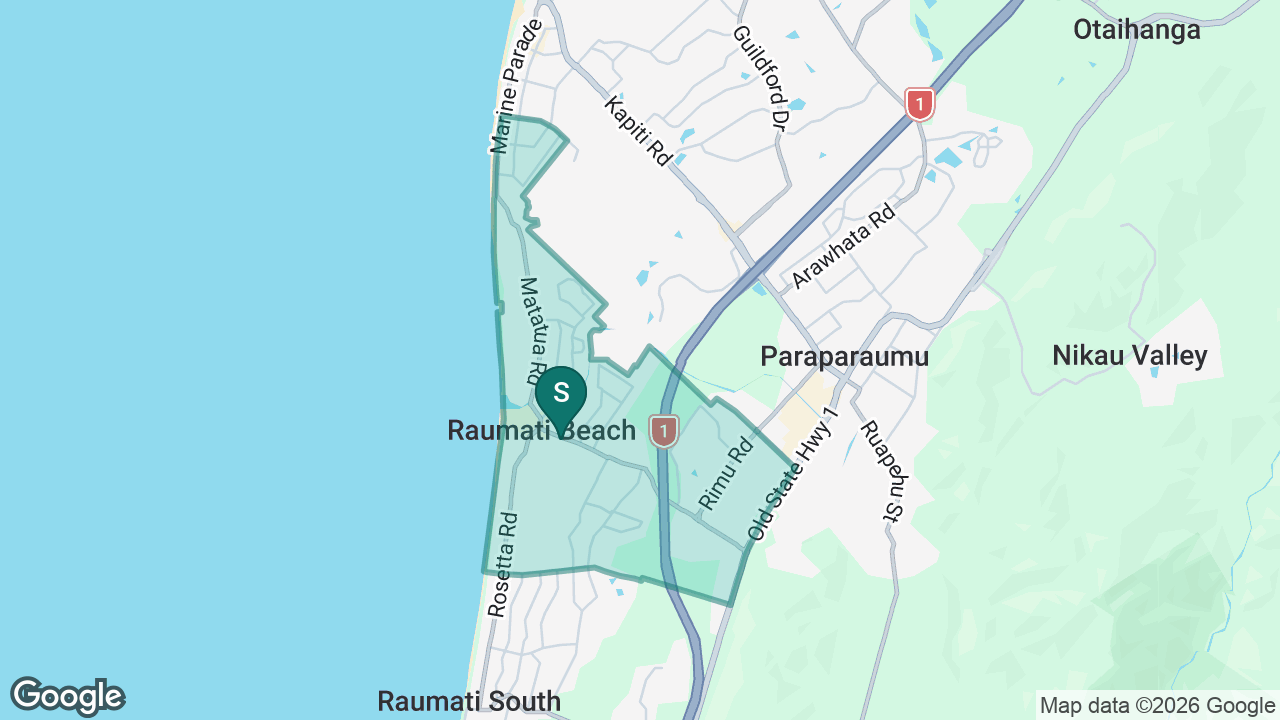 Raumati Beach School static school zone map