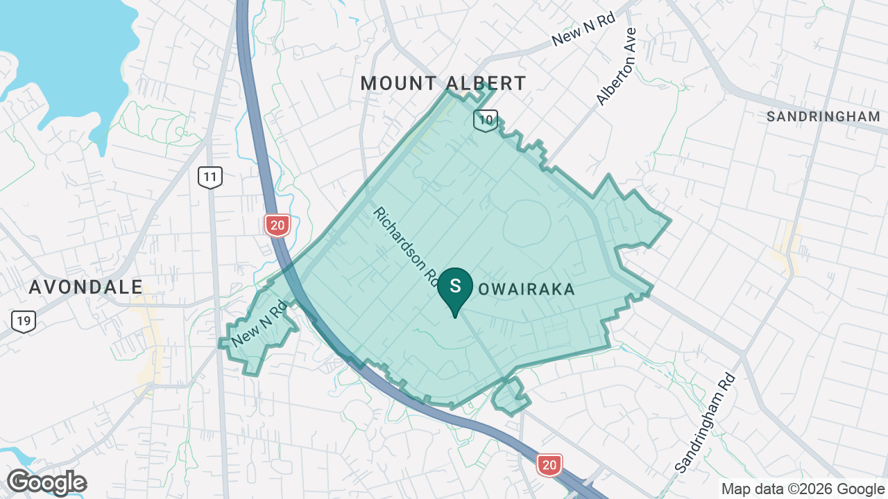 Owairaka District School static school zone map
