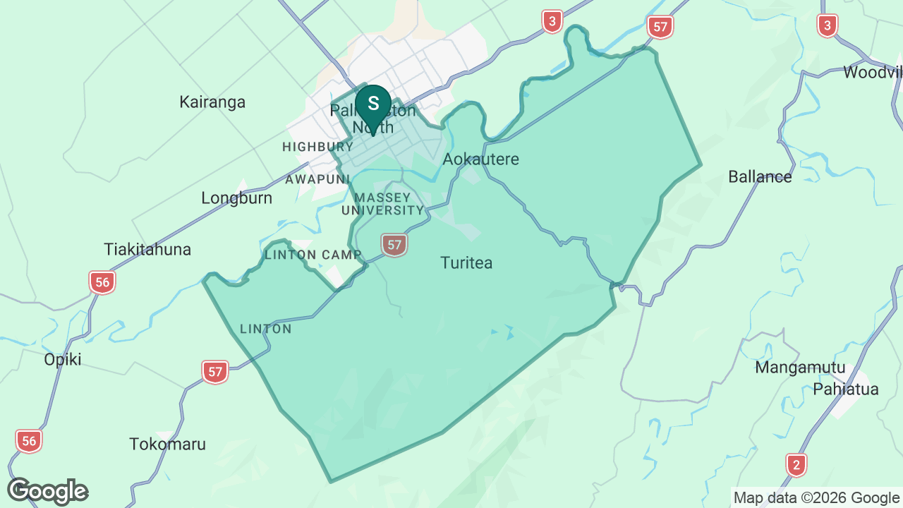 Palmerston North Intermediate static school zone map