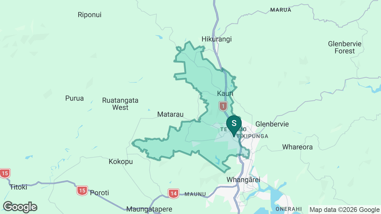 Te Kamo Intermediate School static school zone map