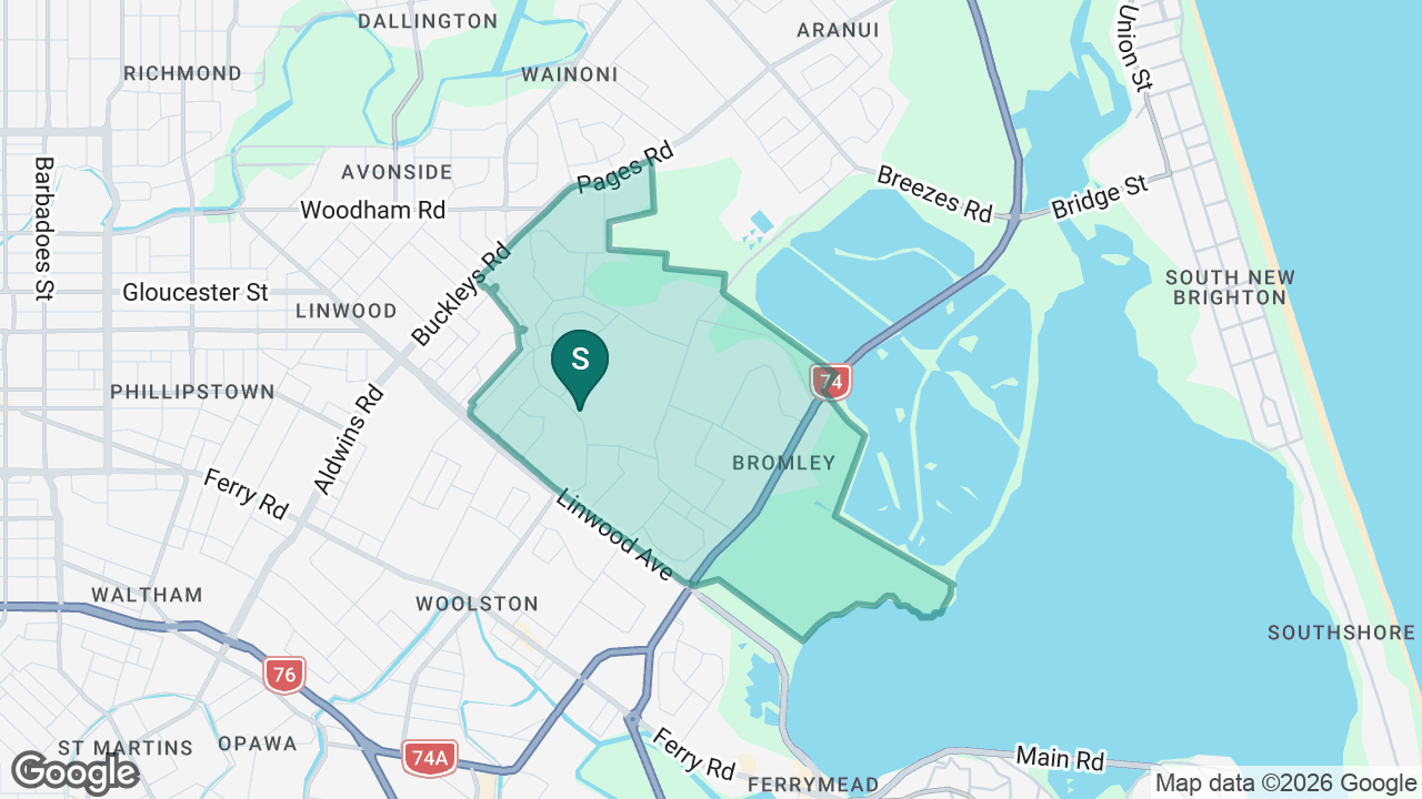 Te Ahuwai Bromley School static school zone map