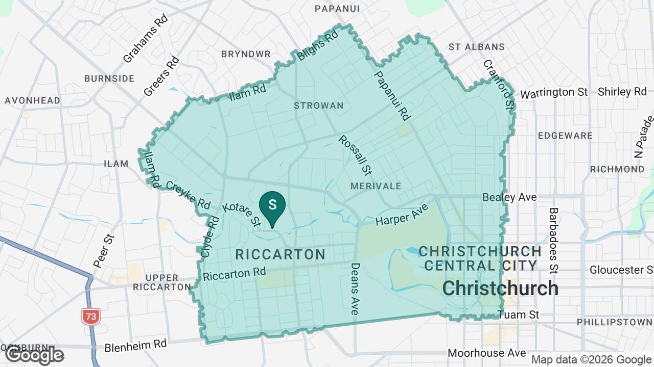 Christchurch Boys' High School static school zone map