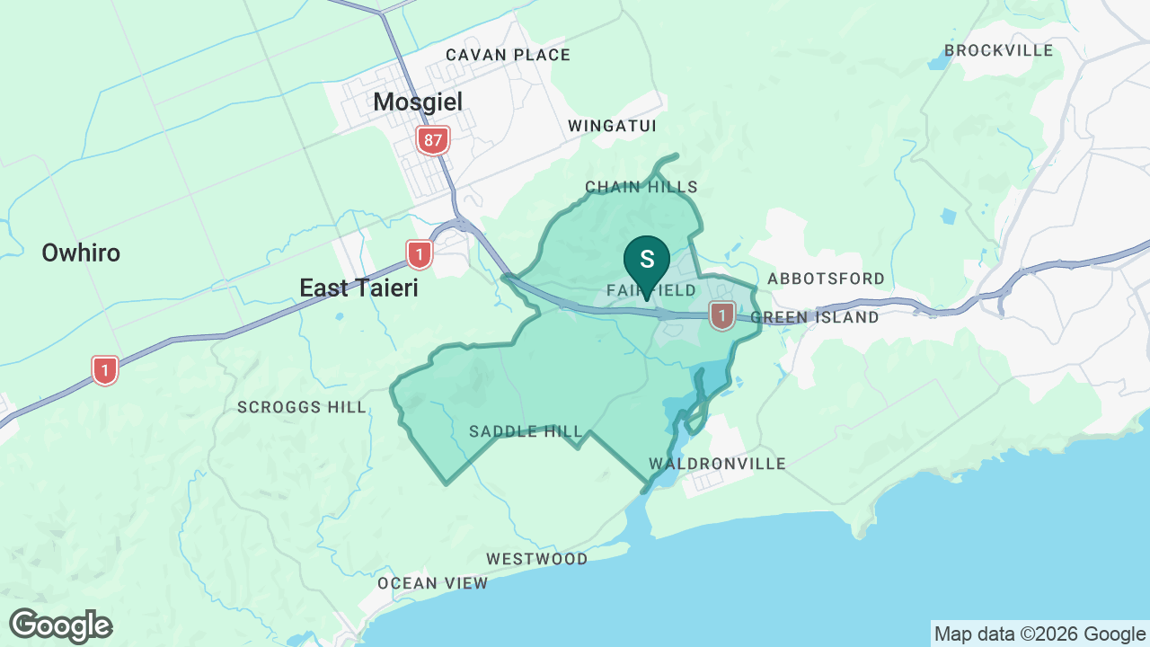 Fairfield School (Dunedin) static school zone map