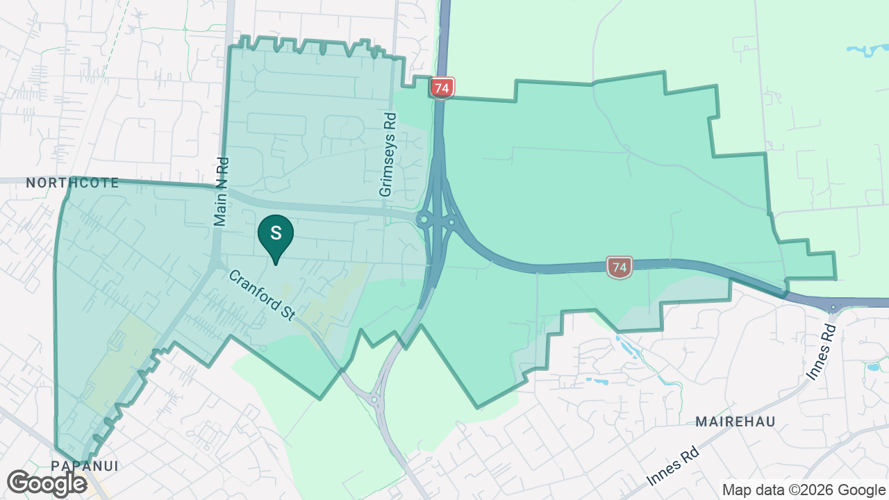 Papanui Primary School static school zone map