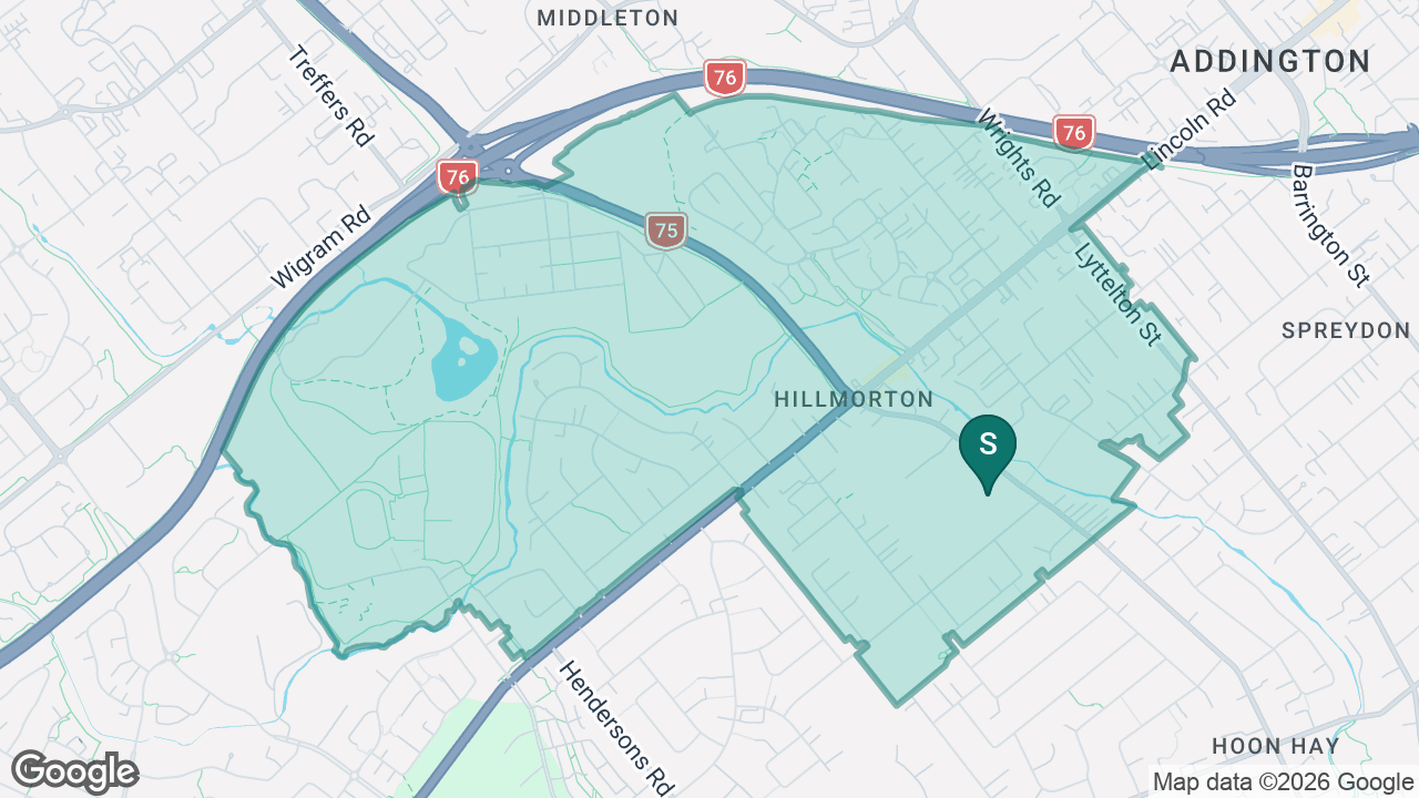 Te Kura o Mōkihi Spreydon School static school zone map