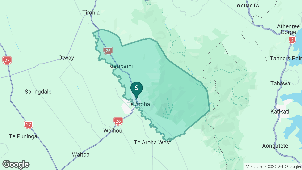 Te Aroha Primary School static school zone map
