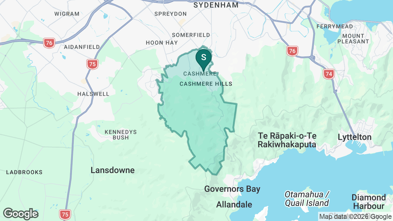 Cashmere Primary Te Pae Kererū static school zone map