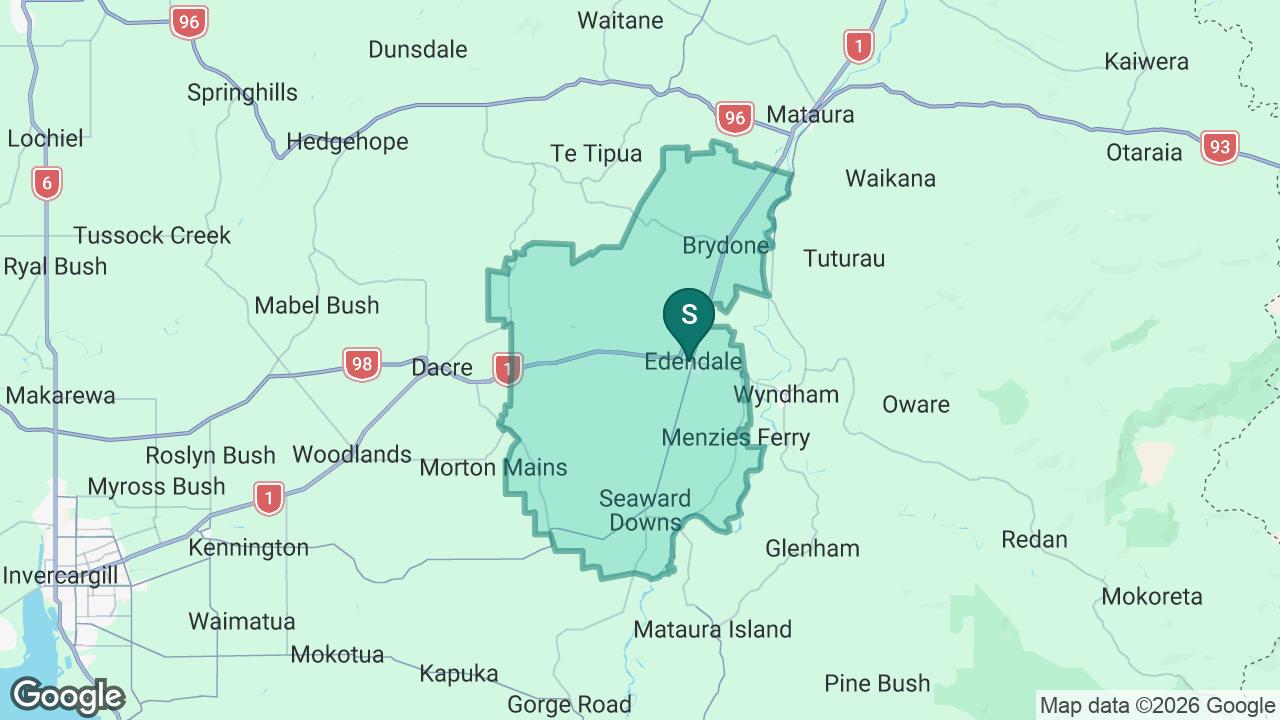Edendale School (Southland) static school zone map