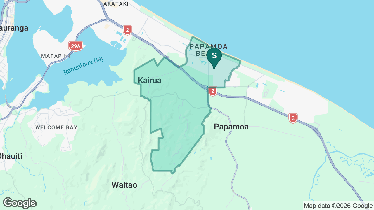 Te Akau ki Papamoa Primary School static school zone map