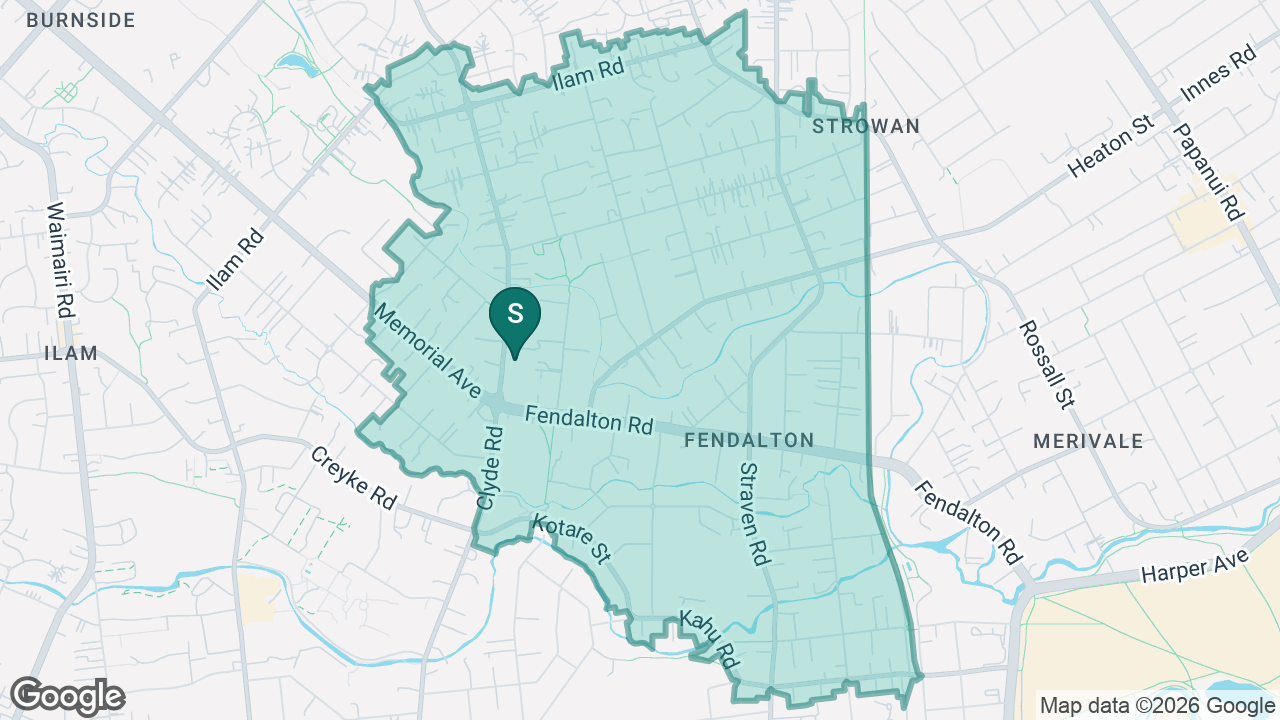 Tūora Fendalton School static school zone map
