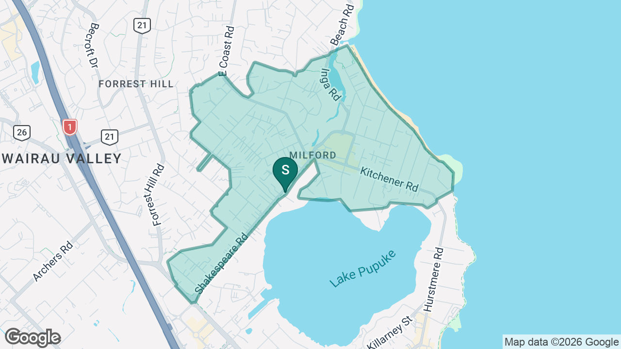 Milford School (Auckland) static school zone map
