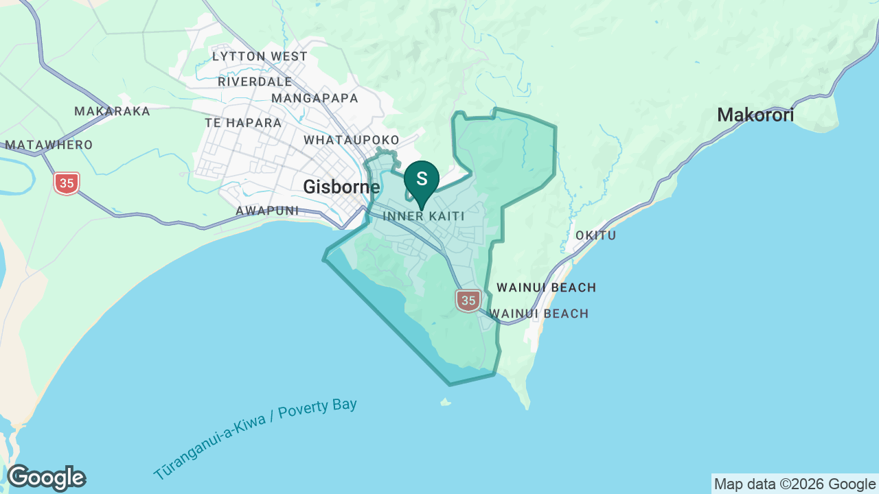 Te Wharau School (Gisborne) static school zone map