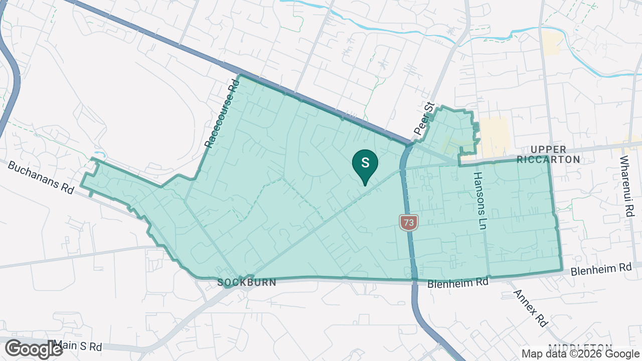 Te Kāpehu Riccarton School static school zone map