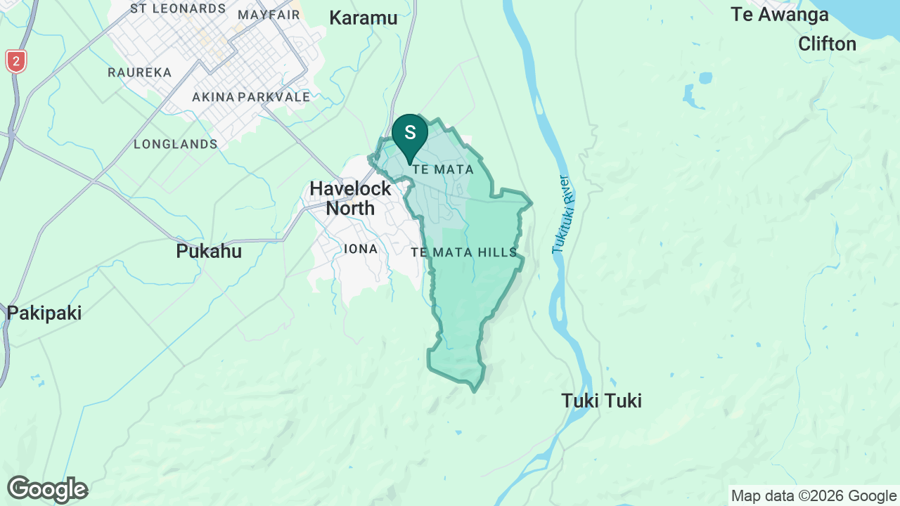 Te Mata School (Havelock North) static school zone map